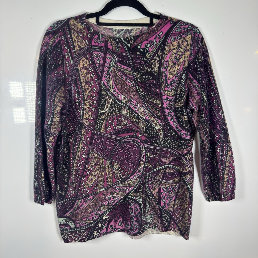 TALBOTS Audrey Cashmere Sweater 3/4 Sleeve Multicolor PXL Pink